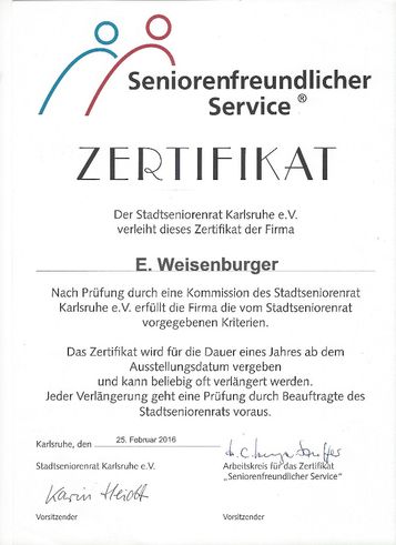Zertifikat - Seniorenfreundlicher Service